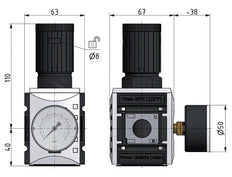 Precision Pressure Regulator G1/2'' 5200 l/min 0.1-2.0bar/1-29psi PA Futura 2