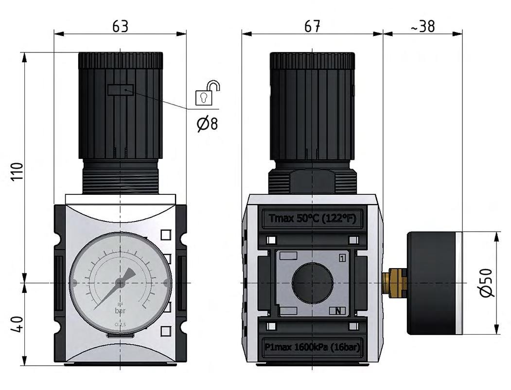 Pressure Regulator G1/2'' 5200 l/min 0.5-16.0bar/7-232psi PA Futura 2