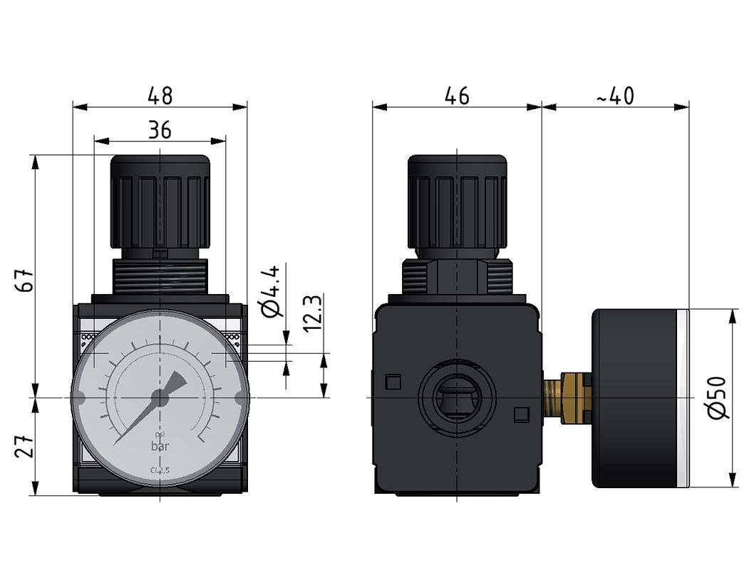 Pressure Regulator G3/8'' 2100 l/min 0.1-1.0bar/1-14psi Zinc Die-Cast Multifix 1