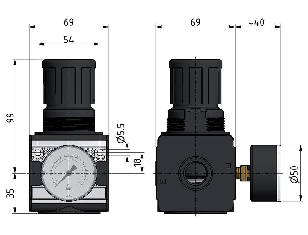 Pressure Regulator G1/2'' 8700 l/min 0.5-10.0bar/7-145psi Zinc Die-Cast Multifix 2