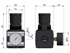 Precision Pressure Regulator G1/2'' 8700 l/min 0.2-6.0bar/3-87psi Zinc Die-Cast Multifix 2