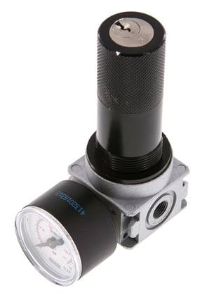 Pressure Regulator G1/8'' 1450 l/min 0.5-10.0bar/7-145psi Zinc Die-Cast 40 mm Pressure Gauge Cylinder Lock Multifix 0