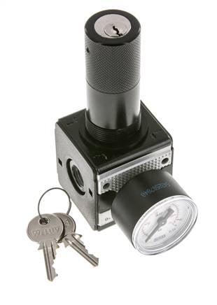 Pressure Regulator for Manifold Assembly G1/4'' 2250 l/min 0.5-10.0bar/7-145psi Zinc Die-Cast 40 mm Pressure Gauge Cylinder Lock Multifix 1