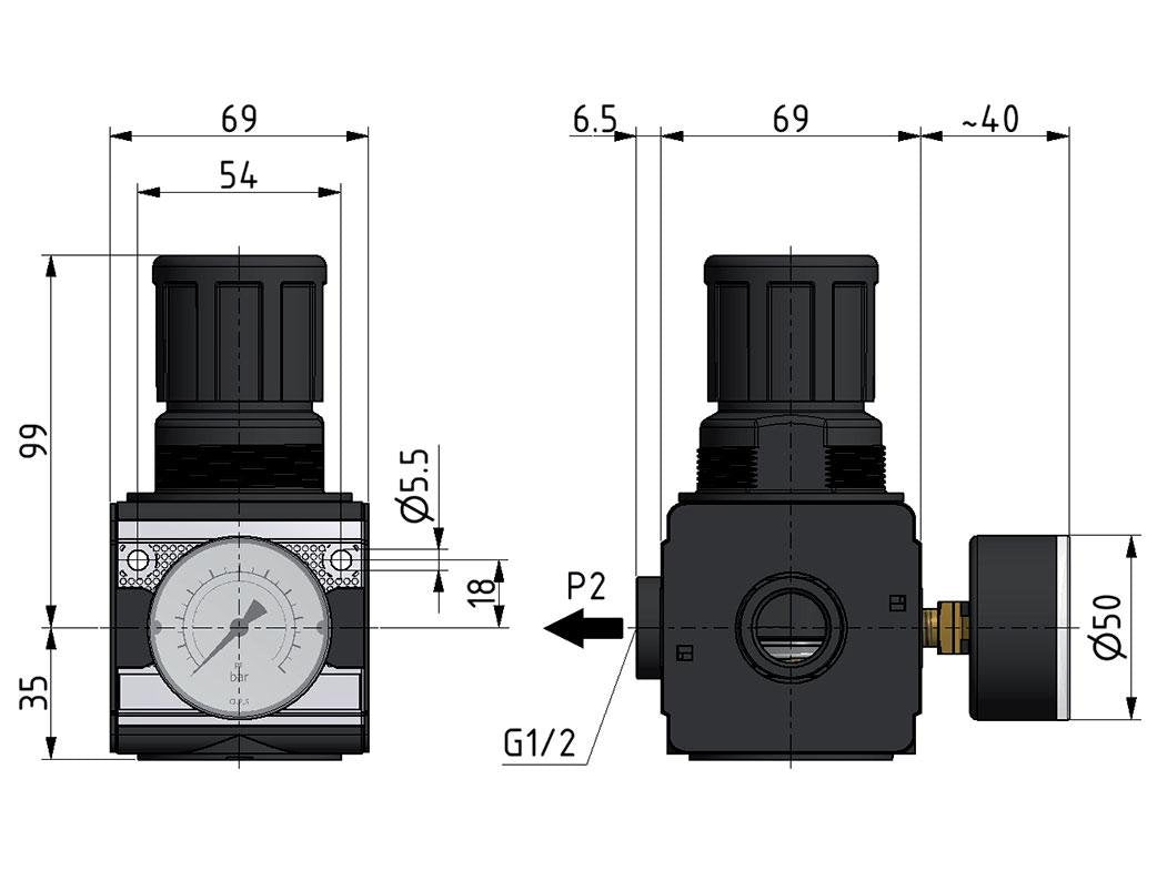 Pressure Regulator for Manifold Assembly G1/2'' 8500 l/min 0.5-10.0bar/7-145psi Zinc Die-Cast Multifix 2