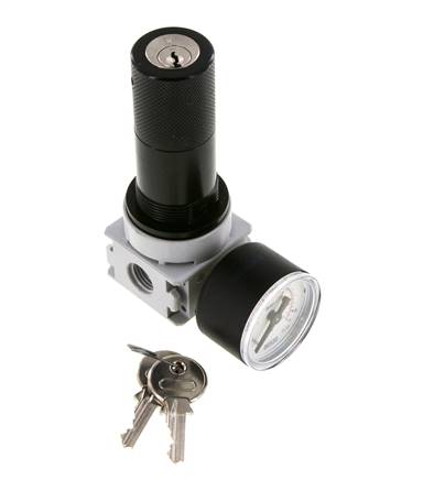 Pressure Regulator G1/4'' 700 l/min 0.5-10.0bar/7-145psi Air Water PA 40 mm Pressure Gauge Cylinder Lock Multifix 0
