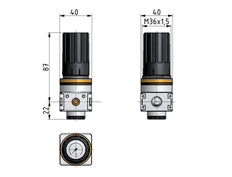 Pressure Regulator G1/4'' 1450 l/min 0.2-6.0bar/3-87psi Zinc Die-Cast Knob with Gauge Multifix 0