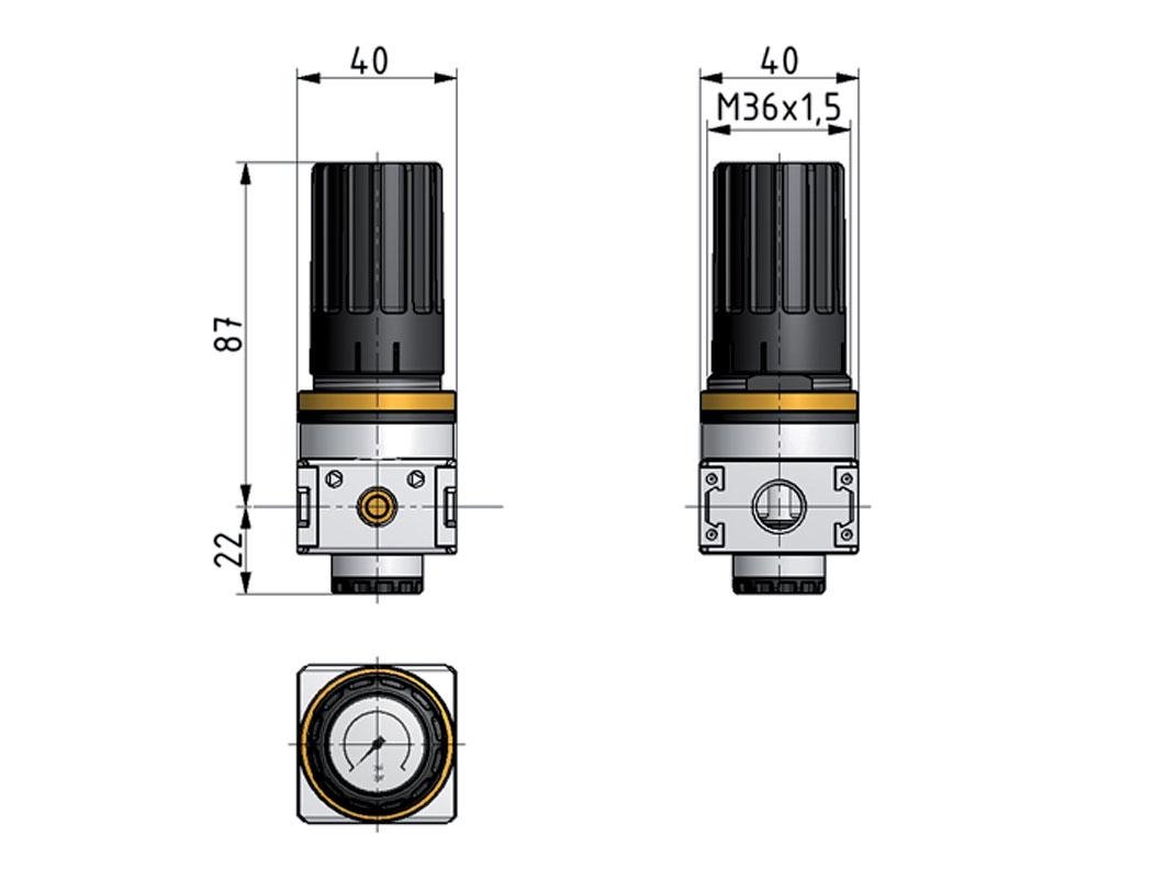 Pressure Regulator G1/4'' 1450 l/min 0.2-6.0bar/3-87psi Zinc Die-Cast Knob with Gauge Multifix 0