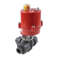 32mm Solvent Socket 3-Way PVC Electric Ball Valve T-Bore 100-240 V AC PTFE/EPDM