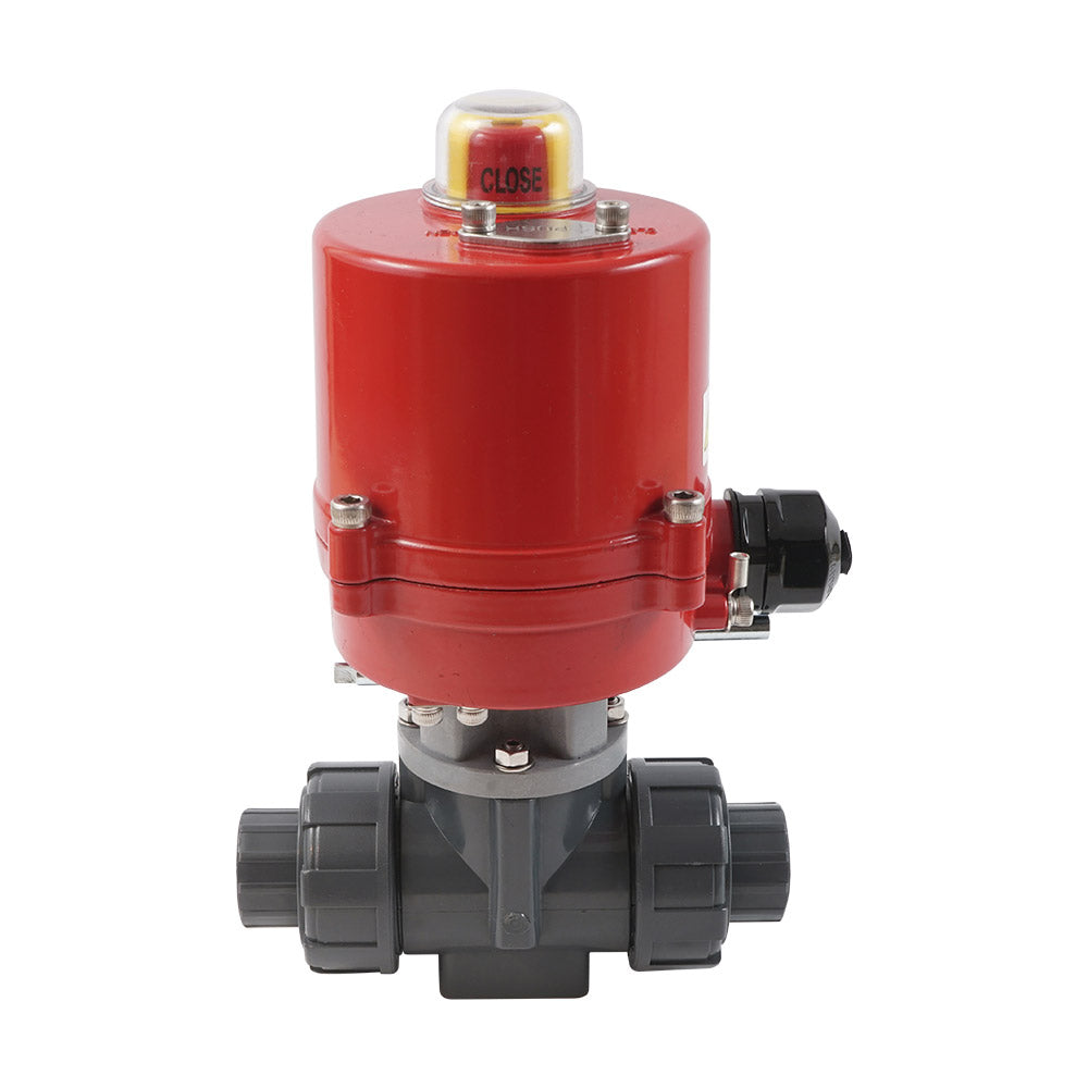 63mm Solvent Socket 3-Way PVC Electric Ball Valve T-Bore 100-240 V AC PTFE/EPDM