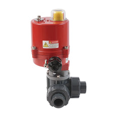 63mm Solvent Socket 3-Way PVC Electric Ball Valve T-Bore 100-240 V AC PTFE/EPDM