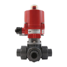 Solvent Socket 20 mm T-port 3-Way PVC Electric Ball Valve 24 V AC/DC PTFE/EPDM