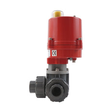 50mm Solvent Socket 3-Way PVC Electric Ball Valve T-Bore 24 V AC/DC PTFE/EPDM