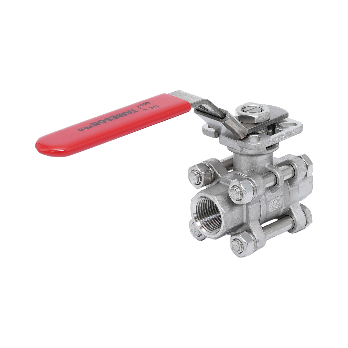 Rp 1/4'' 3-Piece 2-Way Stainless Steel Ball Valve 69 bar RTFE ISO-Top F03/F04 - TamesonPRO 1121-014