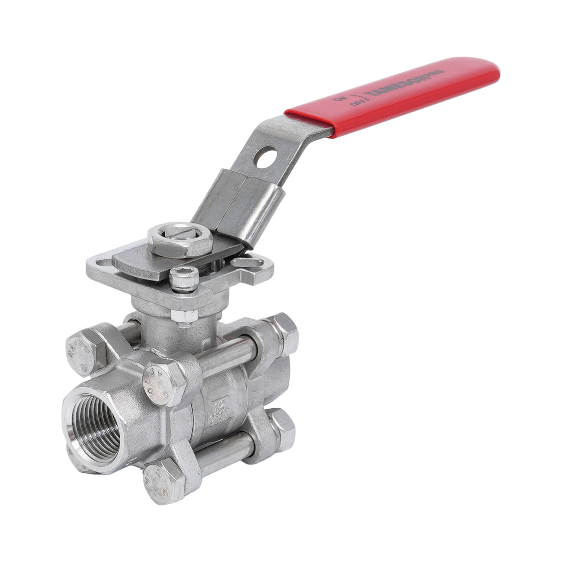 Rp 3/8'' 3-Piece 2-Way Stainless Steel Ball Valve 69 bar RTFE ISO-Top F03/F04 - TamesonPRO 1121-038