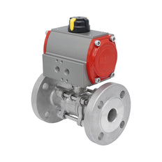 DN25 PN40 3-Piece 2-Way Pneumatic Stainless Steel Flanged Ball Valve Double-acting