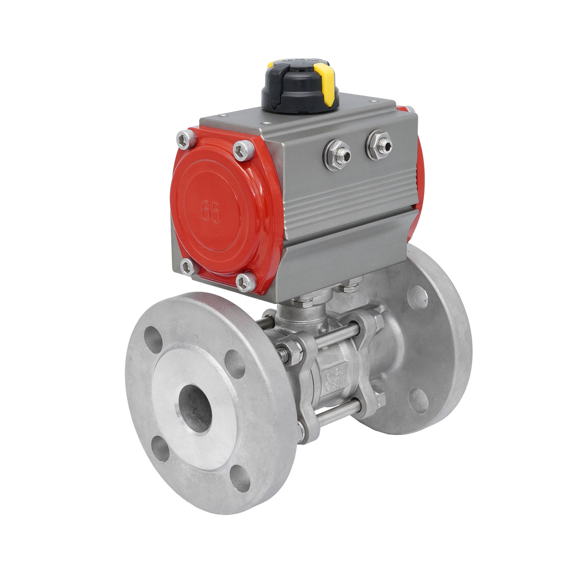 DN15 PN40 3-Piece 2-Way Pneumatic Stainless Steel Flanged Ball Valve Double-acting