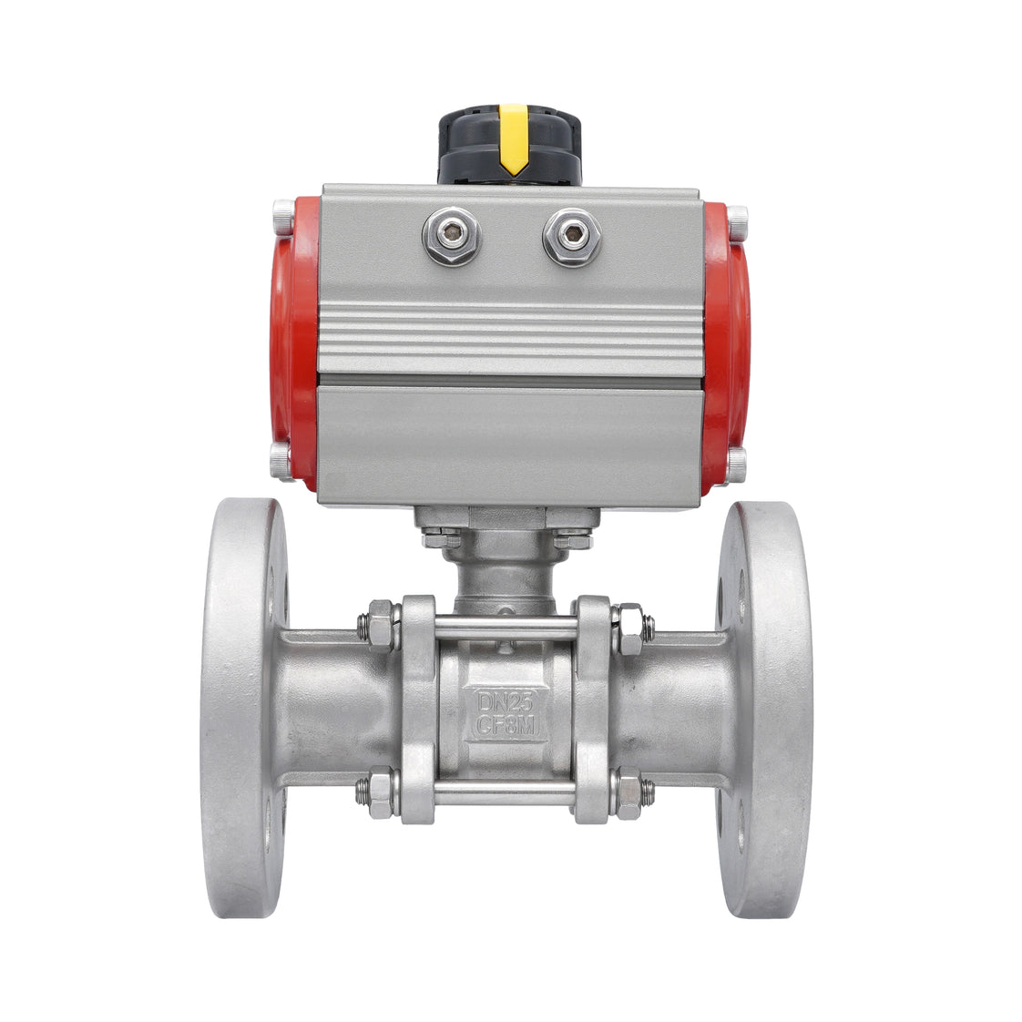 DN15 PN40 3-Piece 2-Way Pneumatic Stainless Steel Flanged Ball Valve Double-acting