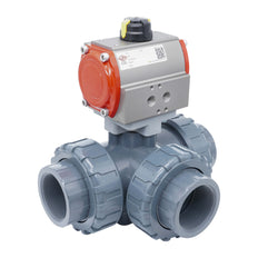 3-Way Pneumatic Ball Valve 50 mm T-bore PVC Spring Closing