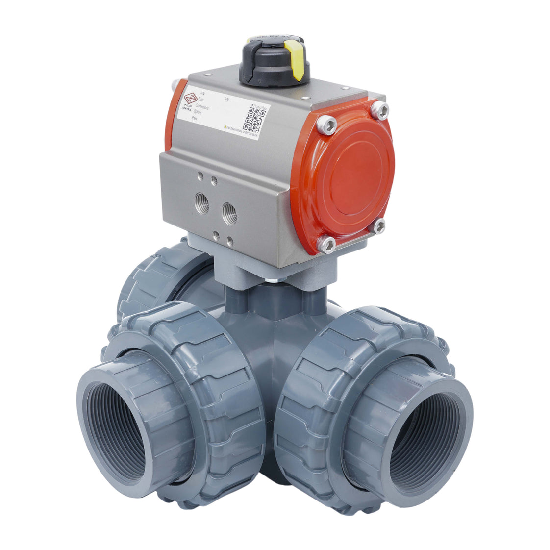 3-Way Pneumatic Ball Valve G2'' T-bore PVC Spring Opening