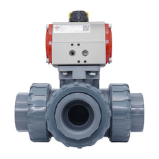 3-Way Pneumatic Ball Valve 50 mm L-bore PVC Double Acting