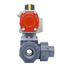 3-Way Pneumatic Ball Valve 25 mm T-bore PVC Spring Closing