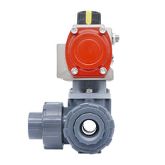 3-Way Pneumatic Ball Valve G1'' T-bore PVC Spring Closing