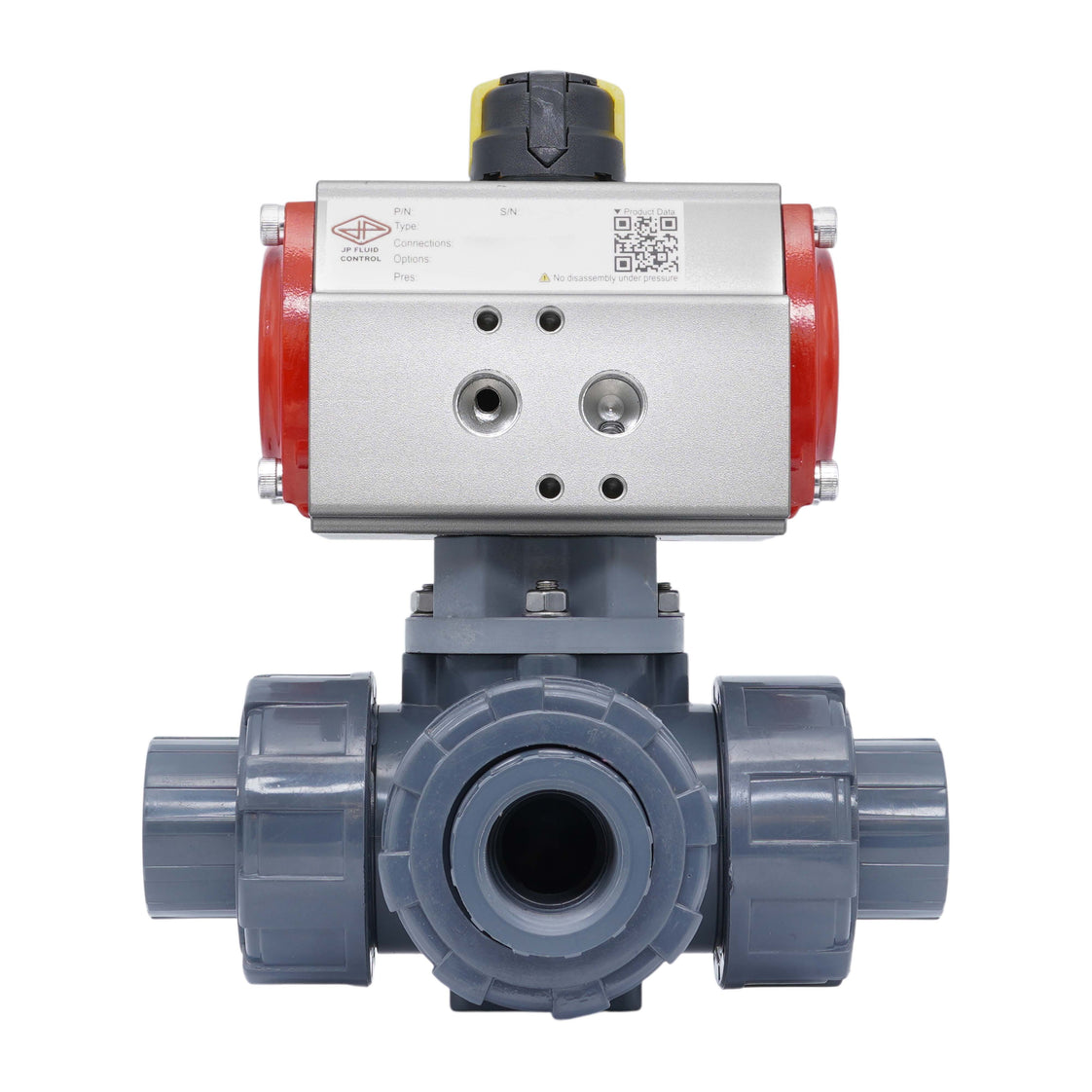 G1-1/4'' 3-Way PVC Pneumatic Ball Valve T-Bore Spring Closed
