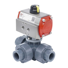 3-Way Pneumatic Ball Valve 25 mm L-bore PVC Spring Opening