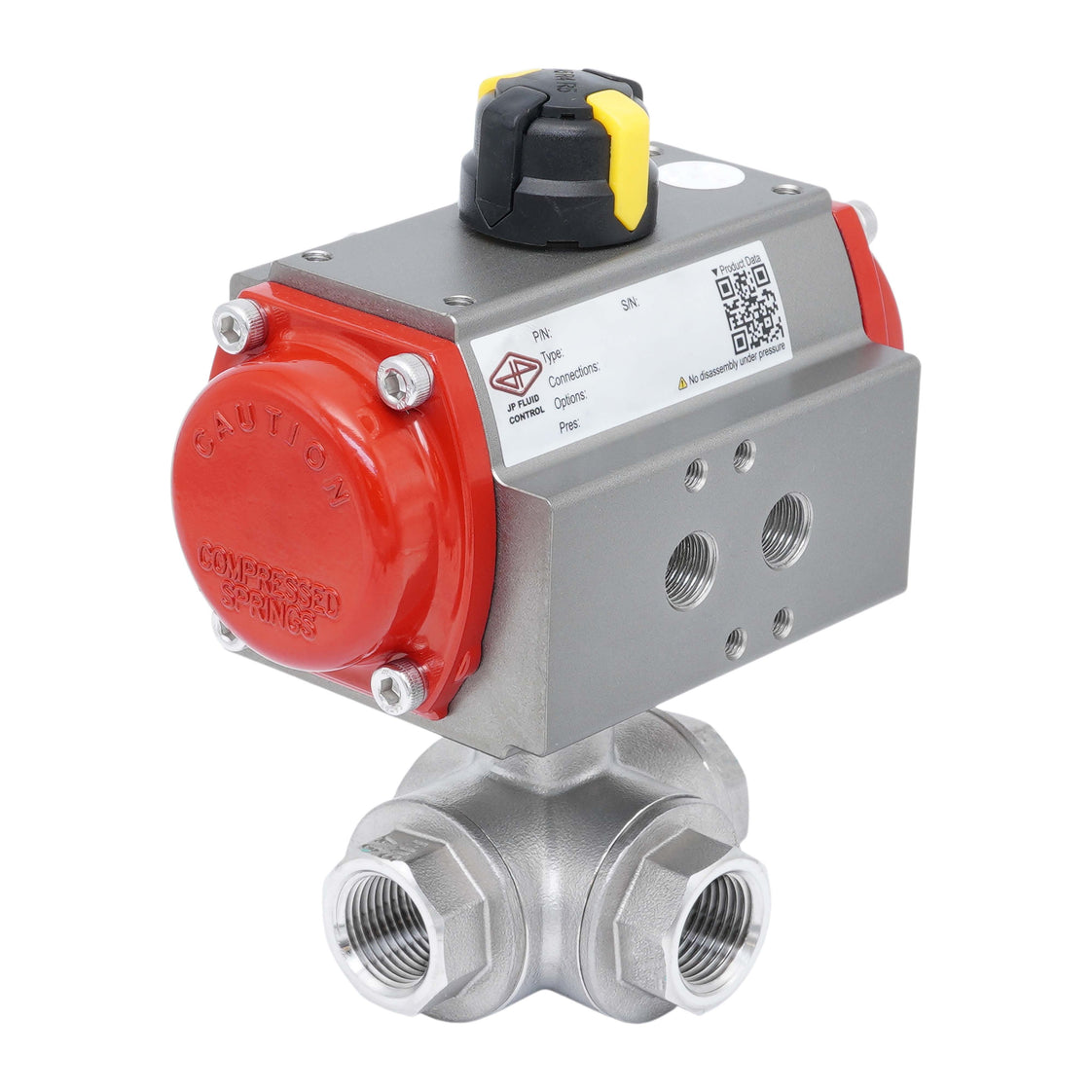 3-Way Pneumatic Ball Valve G3/4'' L-bore Stainless Steel Spring Closing