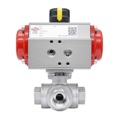 3-Way Pneumatic Ball Valve G1/4'' L-bore Stainless Steel Double Acting