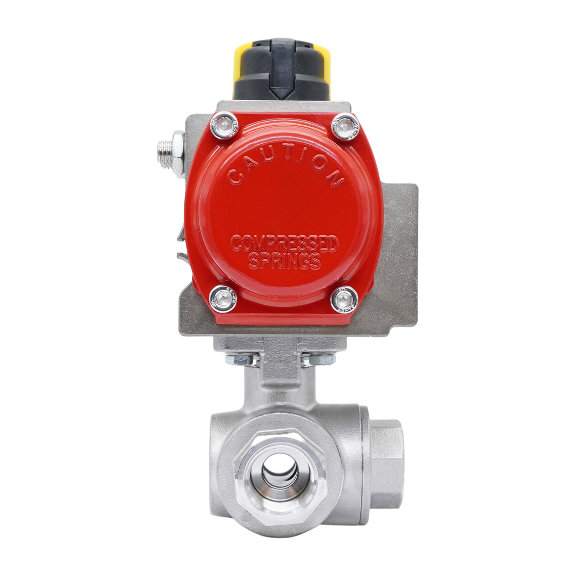 3-Way Pneumatic Ball Valve G1/4'' T-bore Stainless Steel Spring Opening