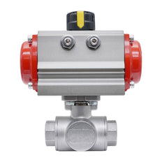 3-Way Pneumatic Ball Valve G1/2'' L-bore Stainless Steel Spring Closing