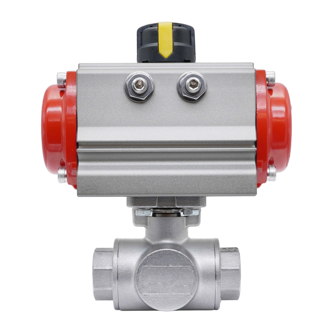 3-Way Pneumatic Ball Valve G1/2'' L-bore Stainless Steel Spring Opening