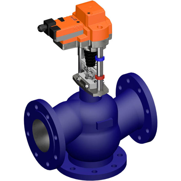 Belimo 3-Way Globe Valve DN100 Flange 30mm Stroke Kvs145 24VAC/DC 35s 2-10V 2500N IP54 H7100R/EVC24A-SR
