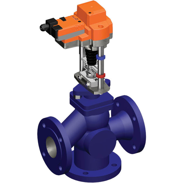 Belimo 3-Way Globe Valve DN100 Flange 30mm Stroke Kvs145 24VAC/DC 35s 2-10V 2500N IP54 H7100S/EVC24A-MF