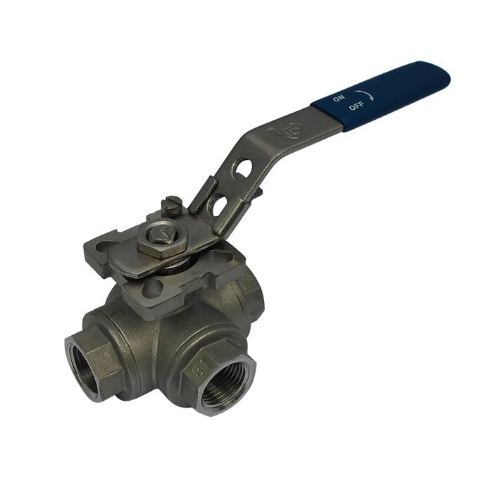 144L - G1-1/4'' 3-Way (L) Ball Valve Stainless Steel F/F/F ISO-Top