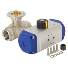 G1-1/4'' 3-Way L-port Brass Pneumatic Ball Valve Spring Closed - BL3BA