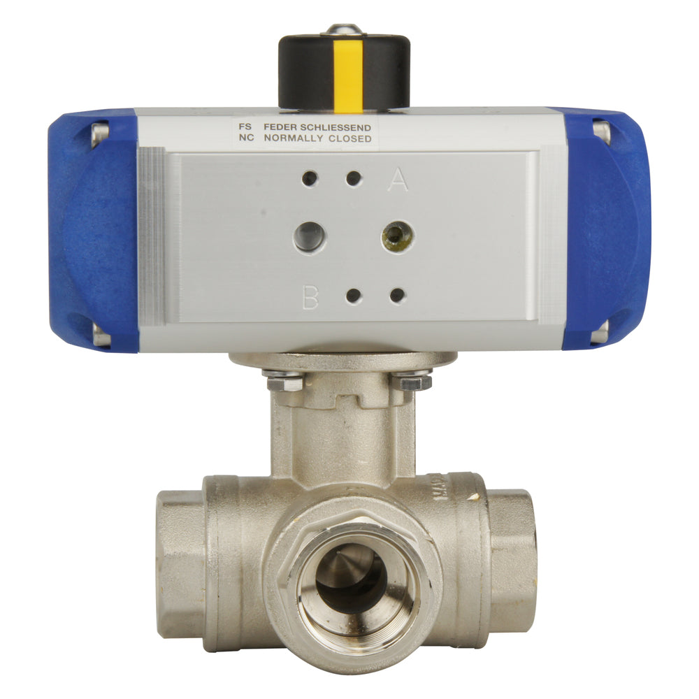 G1-1/4'' 3-Way T-port Brass Pneumatic Ball Valve Spring Closed - BL3BA