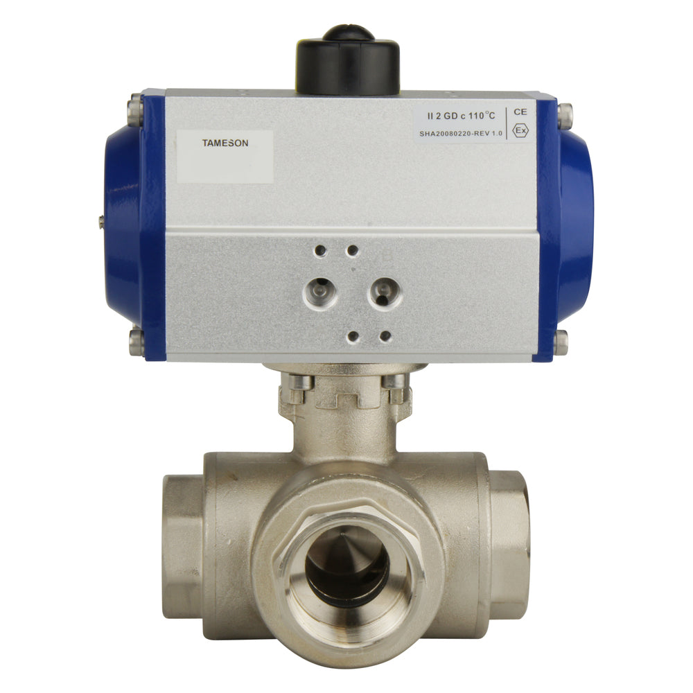 G1-1/2'' 3-Way L-port Brass Pneumatic Ball Valve Spring Open - BL3BA