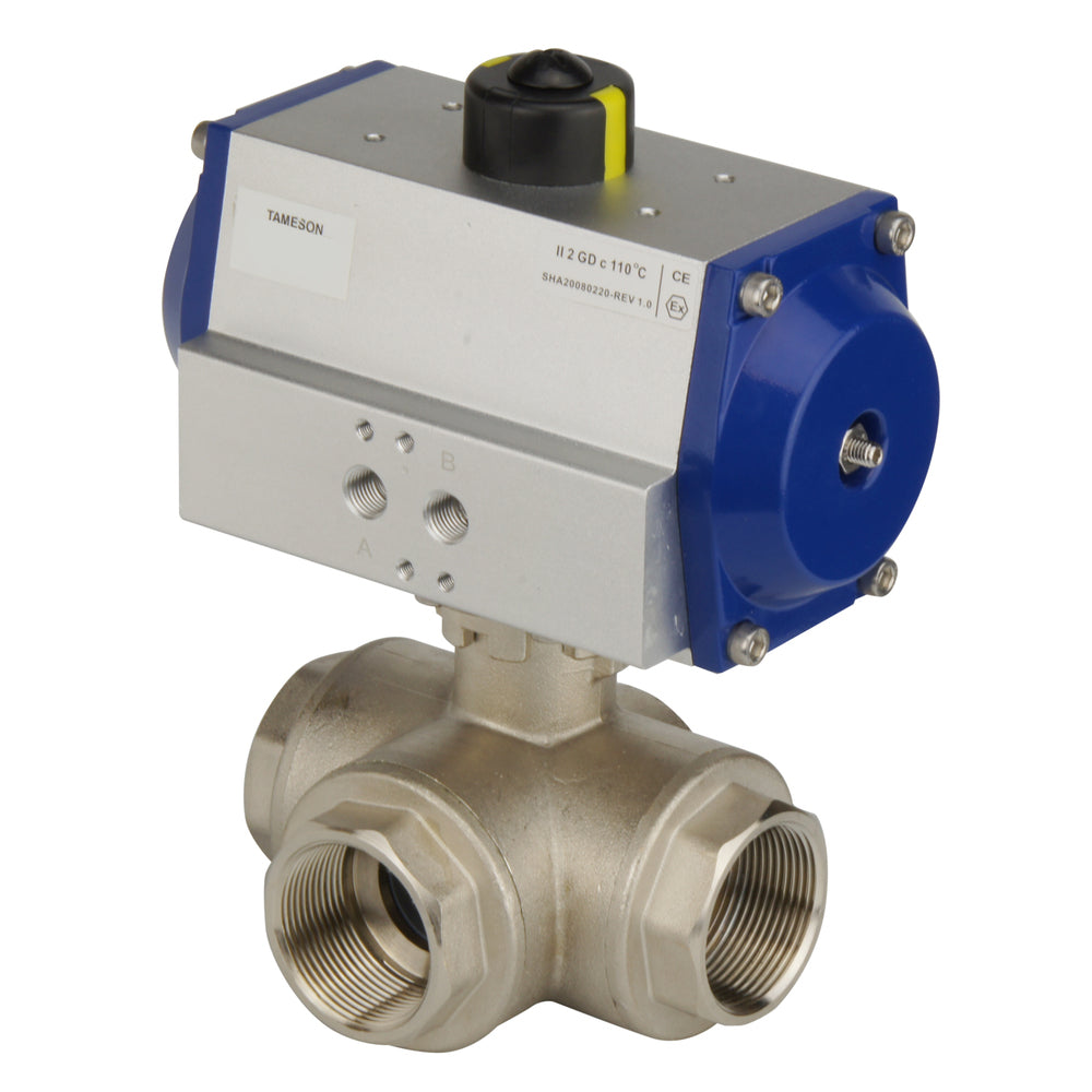 G2'' 3-Way L-port Brass Pneumatic Ball Valve Spring Open - BL3BA