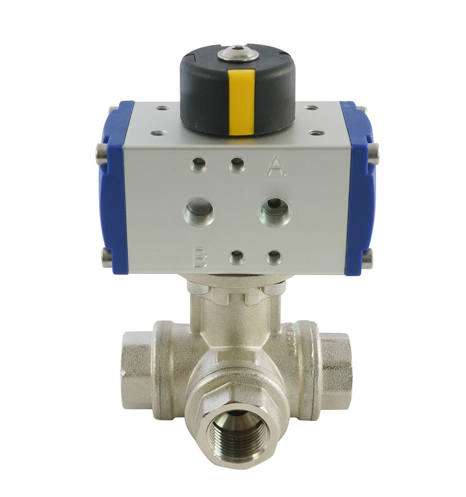 G3/4'' 3-Way T-port Brass Pneumatic Ball Valve Spring Closed - BL3BA