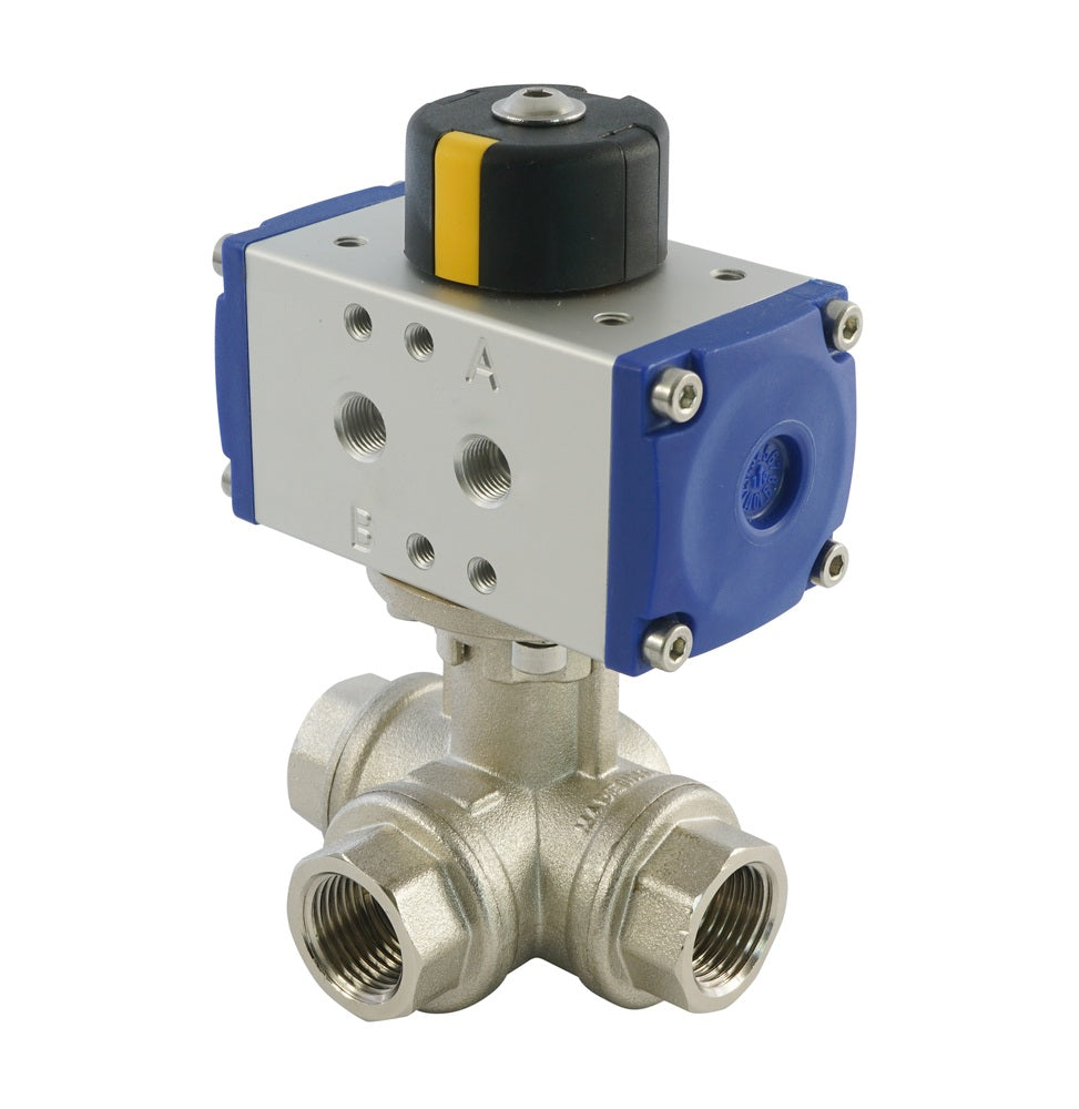 G1/2'' 3-Way T-port Brass Pneumatic Ball Valve Spring Closed - BL3BA