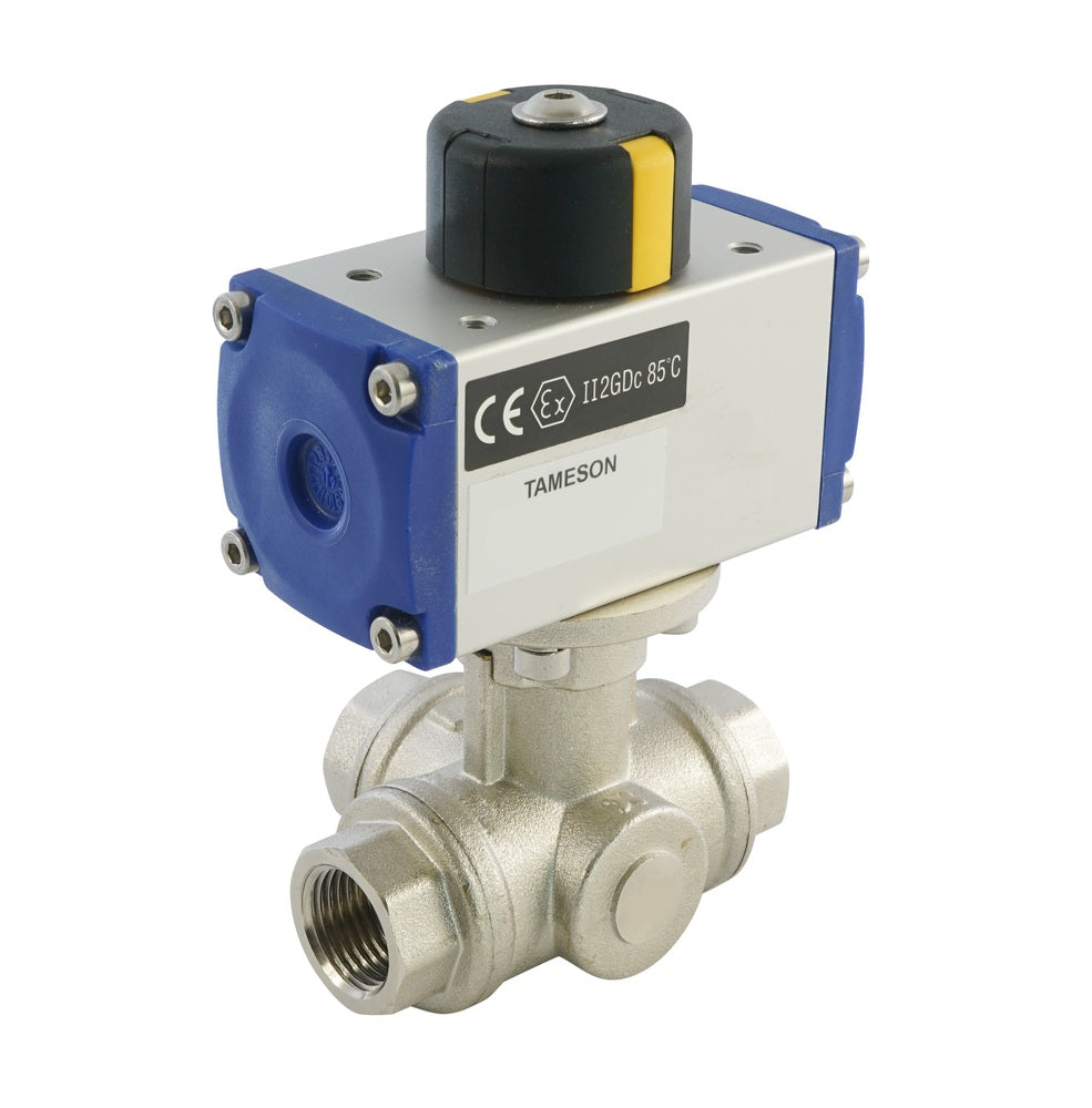 G3/4'' 3-Way T-port Brass Pneumatic Ball Valve Spring Closed - BL3BA
