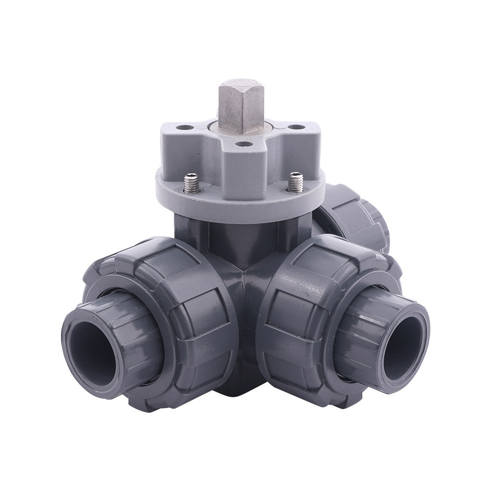 G 3/4 inch T-bore 3-Way PVC Ball Valve ISO-Top 10 bar PTFE/FKM