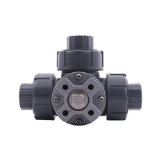 Solvent Socket 25 mm T-bore 3-Way PVC Ball Valve ISO-Top 10 bar PTFE/FKM