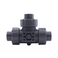 Solvent Socket 25 mm T-bore 3-Way PVC Ball Valve ISO-Top 10 bar PTFE/FKM