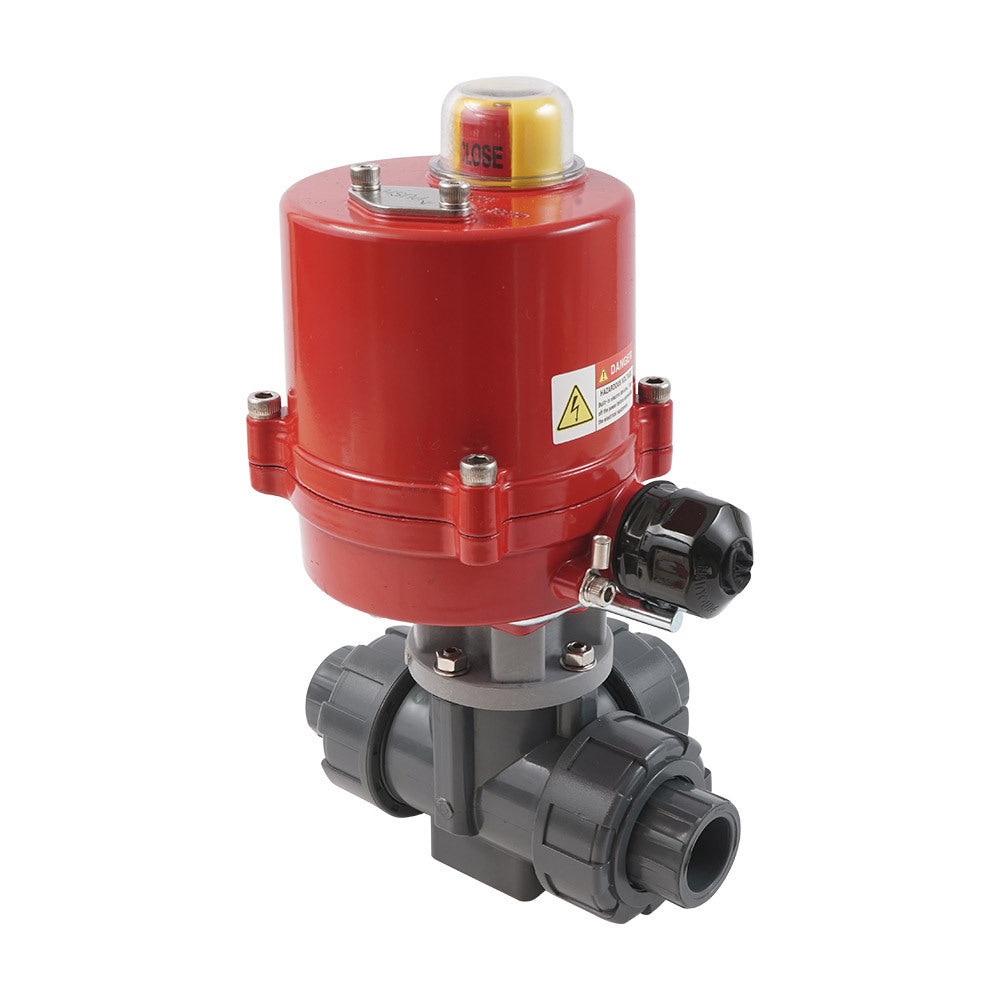 Solvent Socket 25 mm T-port 3-Way PVC Electric Ball Valve 12 V AC/DC PTFE/EPDM