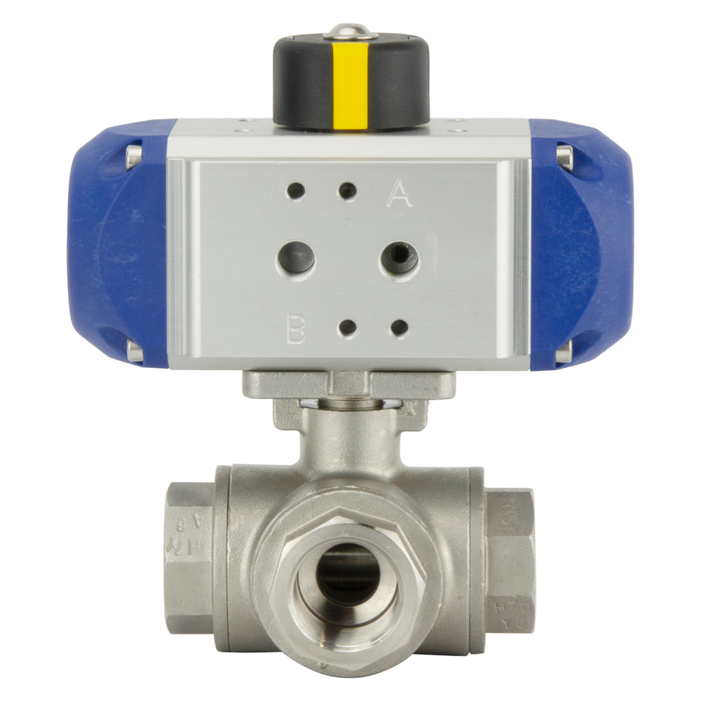 G3/4'' 3-Way L-port Stainless Steel Pneumatic Ball Valve Double Acting - BL3SA