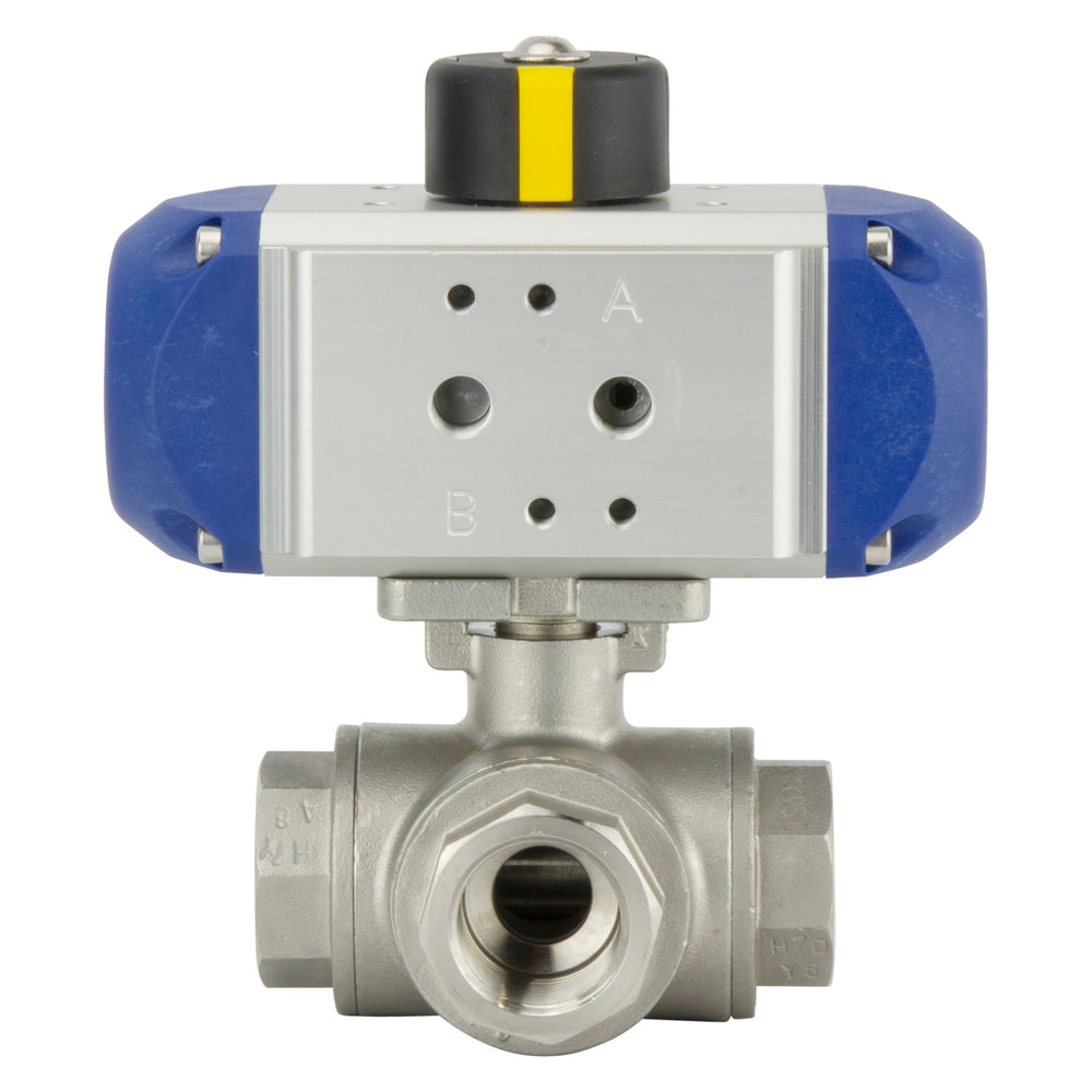 G1/4'' 3-Way L-port Stainless Steel Pneumatic Ball Valve Double Acting - BL3SA