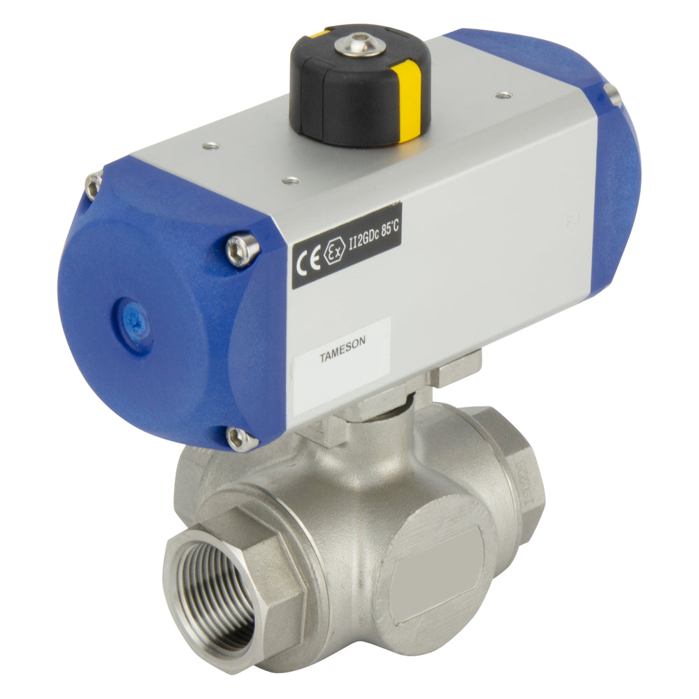 G1'' 3-Way T-port Stainless Steel Pneumatic Ball Valve Spring Open - BL3SA